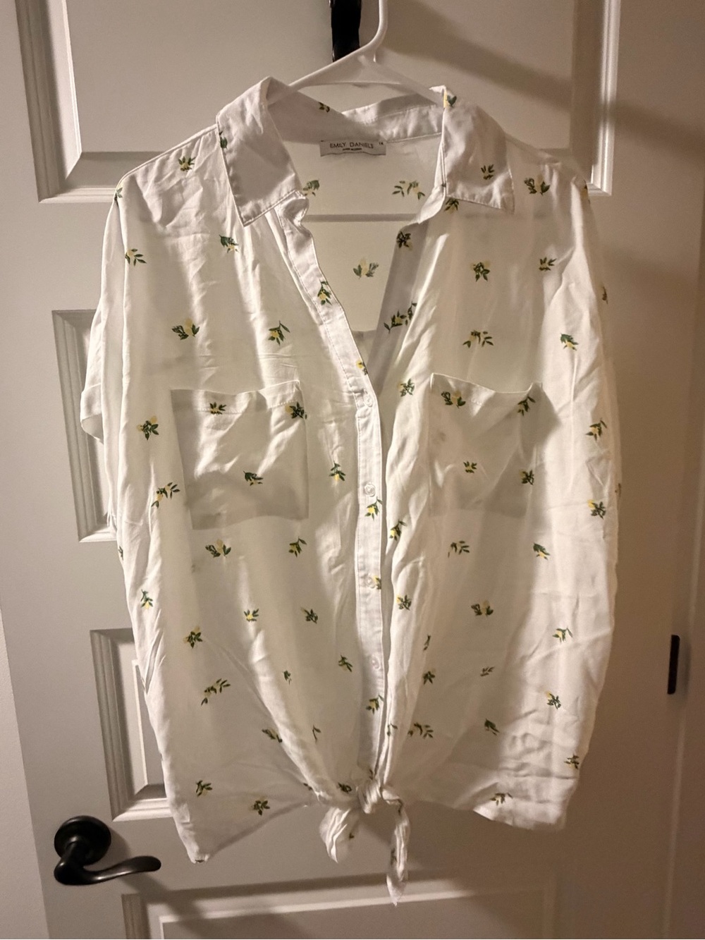 Darling White Button-Down Shirt with Lemons and Tie Front